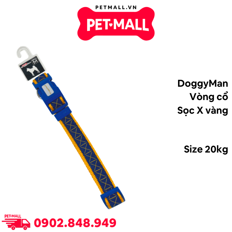 Vòng cổ DoggyMan Size 20kg - Sọc X vàng Petmall