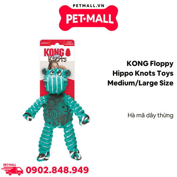 Đồ chơi KONG Floppy Hippo Knots Toys Medium/Large Size - Con hà mã dây thừng Petmall