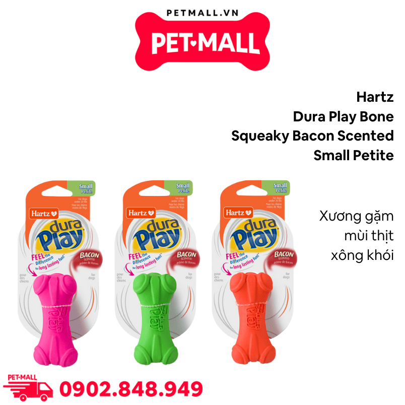 Đồ chơi Hartz Dura Play Bone Squeaky Bacon Scented Small Petite - Xương gặm mùi thịt xông khói Petmall