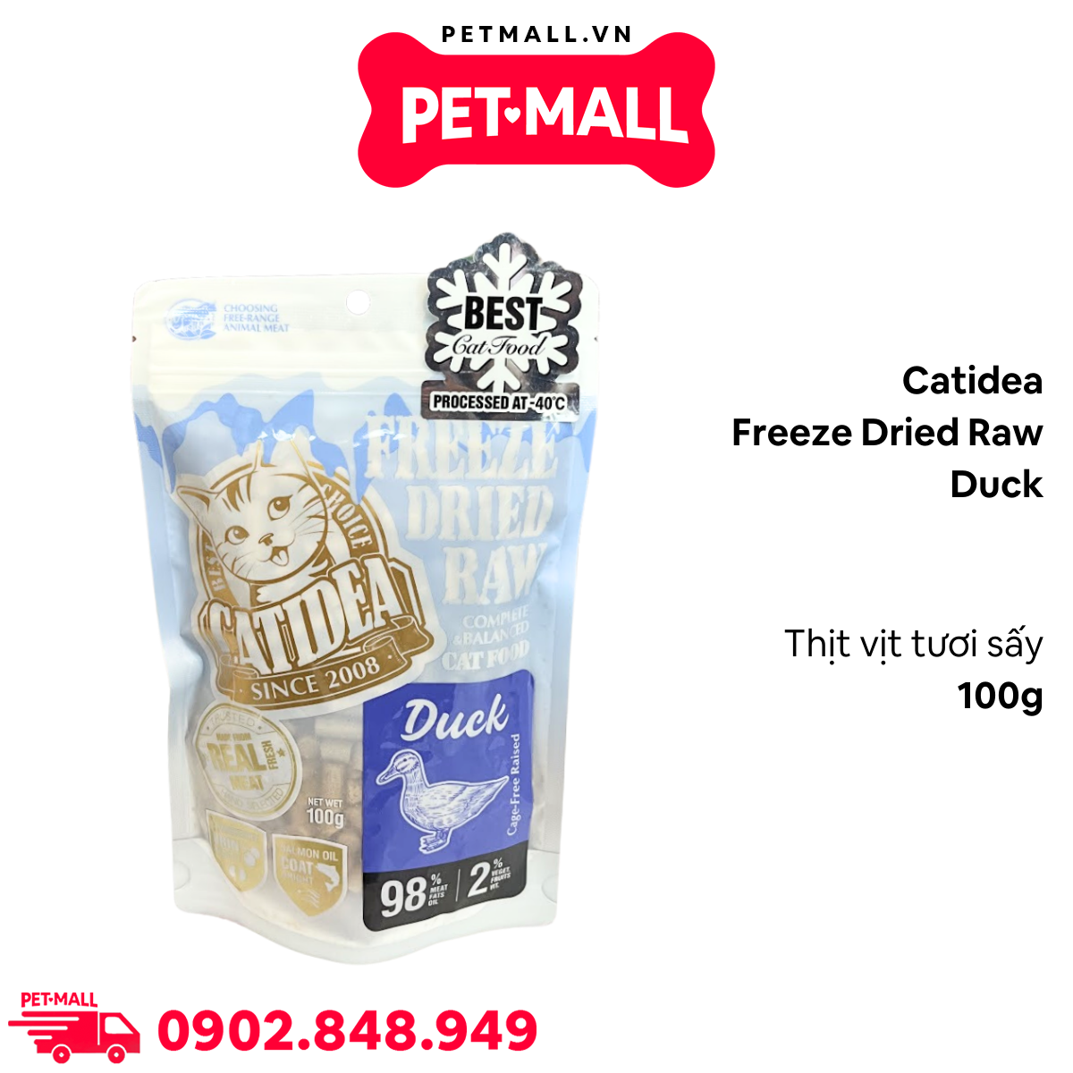 Thức ăn mèo Catidea Freeze Dried Raw Duck 100g- Thịt vịt tươi sấy dành cho mèo mọi lứa tuổi Petmall