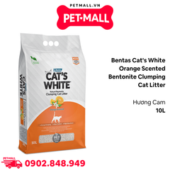 Cát vệ sinh Bentas Cat's White Orange Scented Bentonite Clumping Cat Litter Gói 10L - Hương Cam, vón cục khử mùi tuyệt đối Petmall