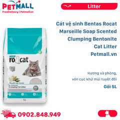 5L - Cát vệ sinh Bentas Rocat Marseille Soap Scented Clumping Bentonite Cat Litter - Hương xà phòng, vón cục khử mùi tuyệt đối Petmall