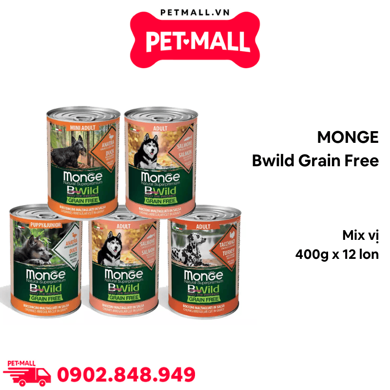 Combo Pate MONGE Bwild Grain Free Mix vị 400g - 12 lon Petmall