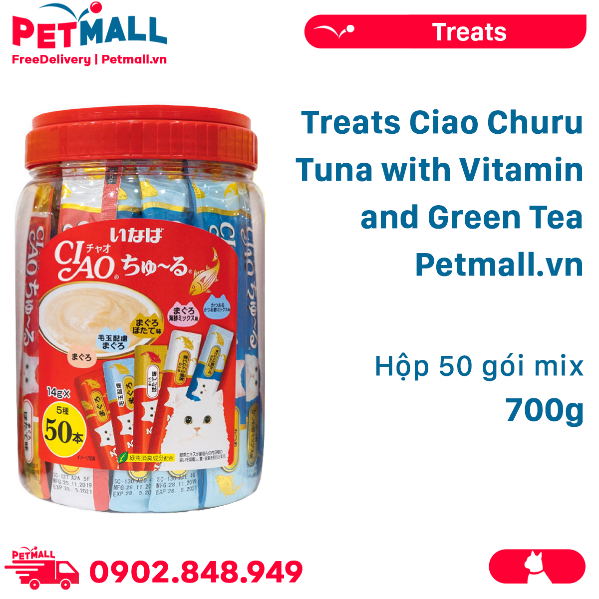 Treats Ciao Churu Tuna with Vitamin and Green Tea 700g - Hộp 50 gói Petmall