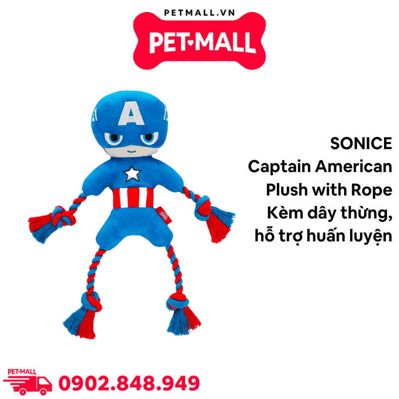 Đồ chơi SONICE Captain American Plush with Rope - Kèm dây thừng, hỗ trợ huấn luyện Petmall
