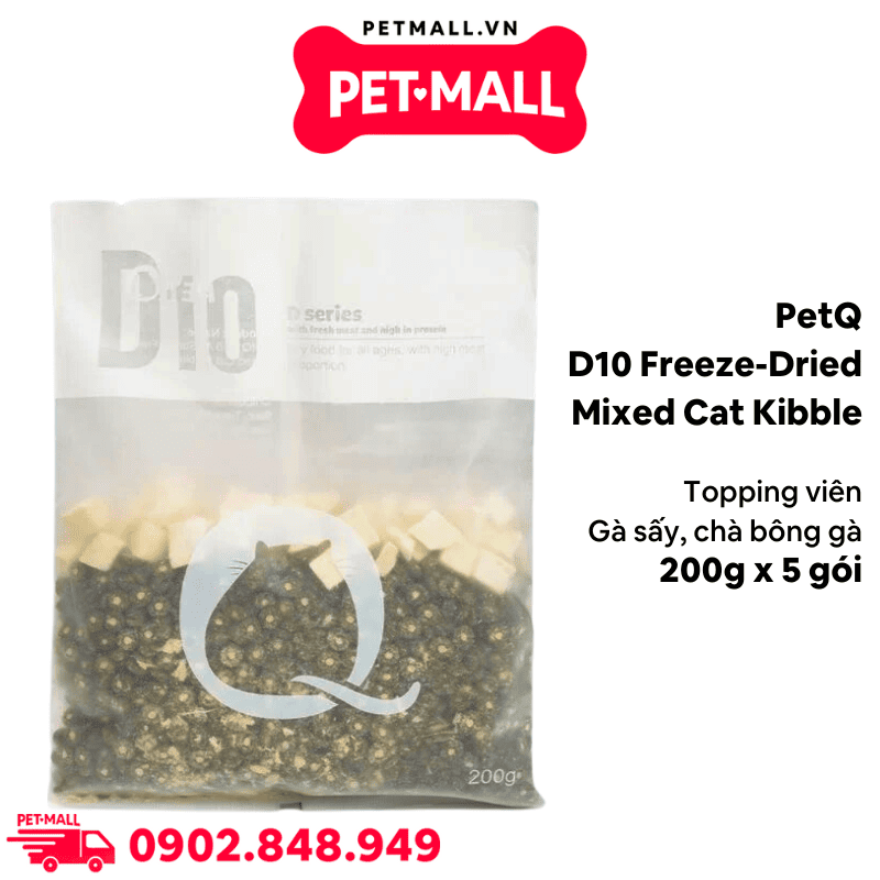 Combo 5 Gói 200g - Thức ăn mèo PetQ D10 Freeze-Dried Mixed Cat Kibble - Topping viên gà sấy, chà bông gà cho mèo mọi lứa tuổi Petmall