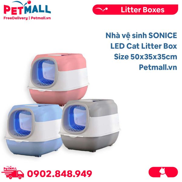 Nhà vệ sinh SONICE LED Cat Litter Box Size 50x35x35cm - 2 cửa, kèm đèn Led cao cấp Petmall