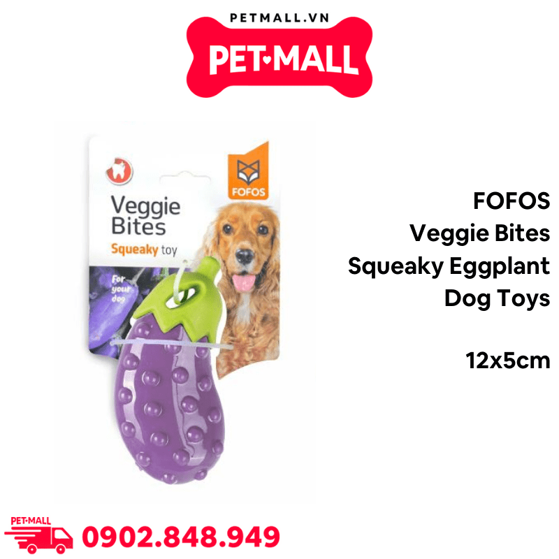 Đồ chơi FOFOS Veggie Bites Squeaky Eggplant Dog Toys Size 12x5cm - Hình cà tím, hỗ trợ nhai gặm giảm stress Petmall