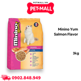 Thức ăn mèo Minino Yum Salmon Flavor 3kg - Bổ sung Vitamin D và Canxi giúp xương chắc khoẻ Petmall