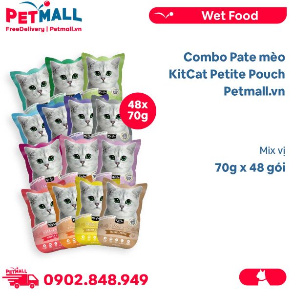 Combo Pate mèo KitCat Petite Pouch 70g - 48 gói - Mix vị Petmall