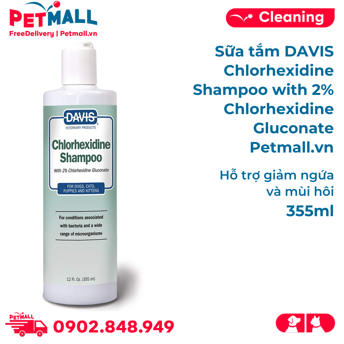 Sữa tắm DAVIS Chlorhexidine Shampoo with 2% Chlorhexidine