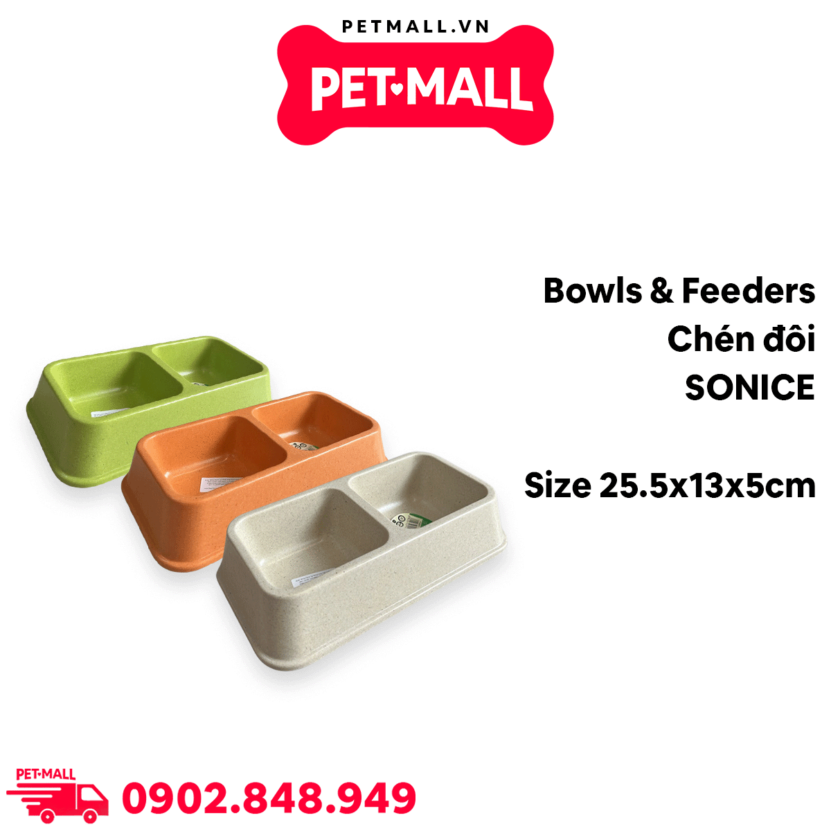 Chén đôi SONICE size 25.5 x 13 x 5 cm Petmall