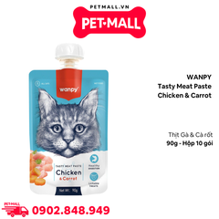 Treats mèo dạng nắp vặn WANPY Tasty Meat Paste Chicken & Carrot 90g - Hộp 10 gói - Thịt Gà & Cà Rốt Petmall