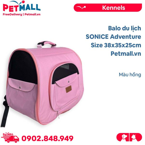 Balo du lịch SONICE Adventure Size 38x35x25cm - Màu hồng, kèm túi phụ cao cấp Petmall