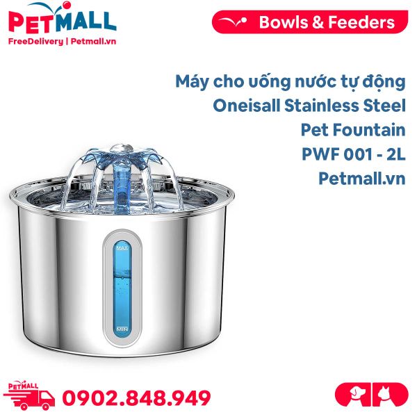 Máy cho uống nước tự động Oneisall Stainless Steel Pet Fountain PWF 001 - 2L Petmall