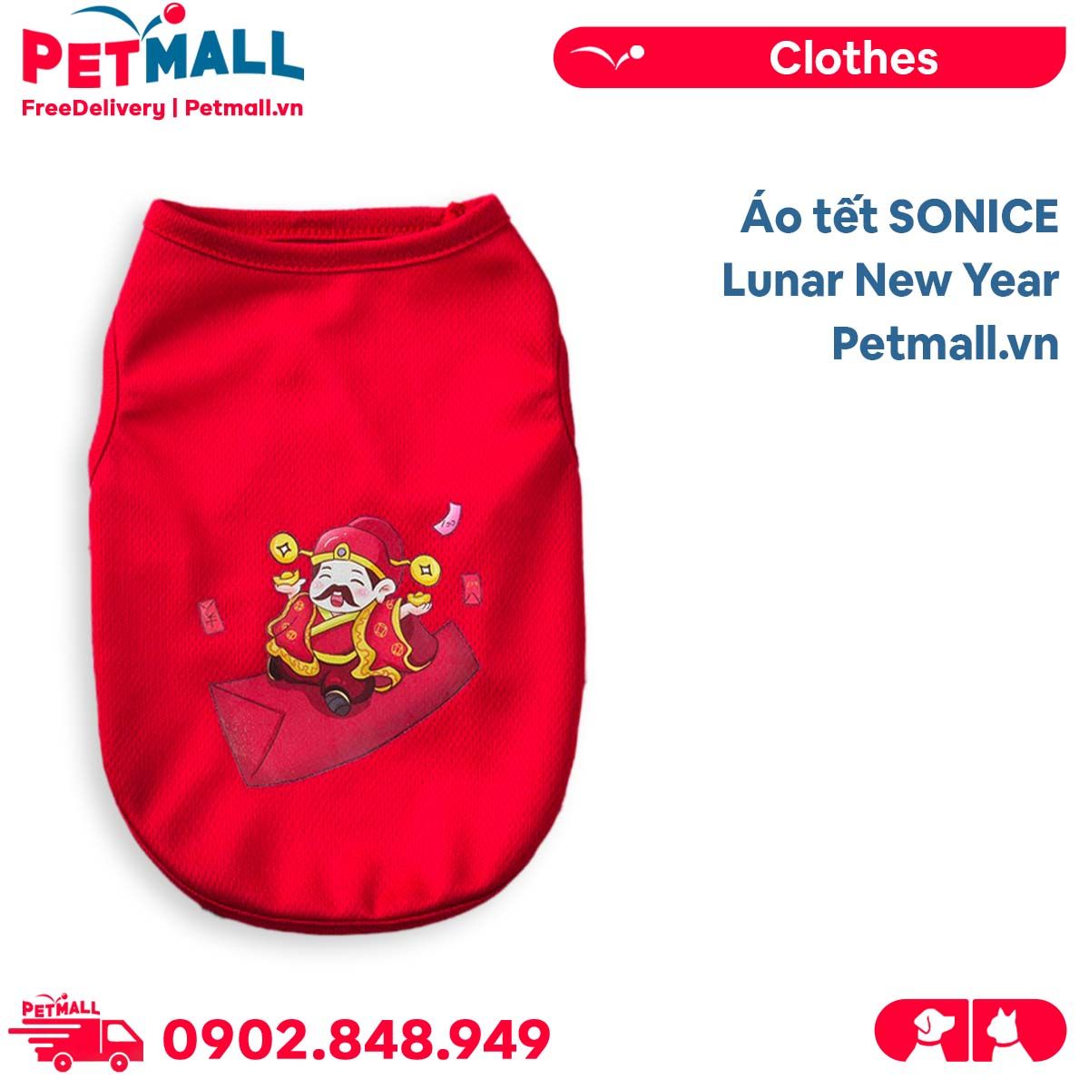 Áo tết SONICE Lunar New Year - Thần tài đỏ Petmall