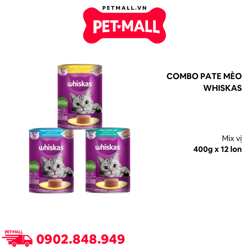 Combo Pate mèo WHISKAS 400g Mix vị - 12 lon Petmall