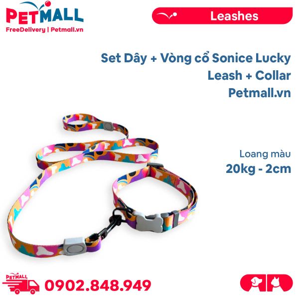 Set Dây + Vòng cổ Sonice Lucky Leash + Collar 20kg - 2cm Loang màu Petmall
