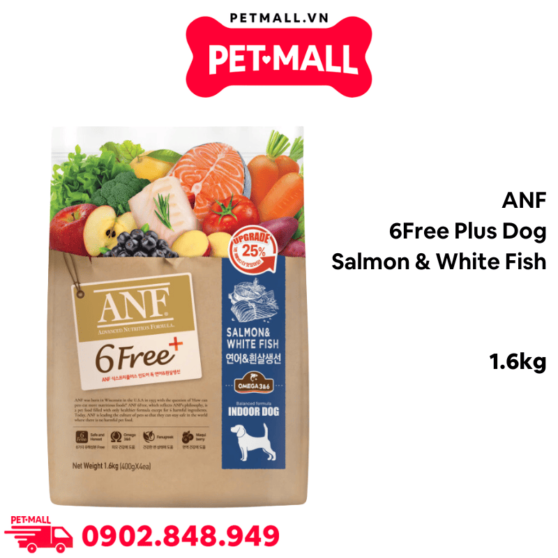 1.6KG - Thức ăn chó ANF 6Free Plus Dog Salmon & White fish - Cá Hồi và Cá Trắng Petmall