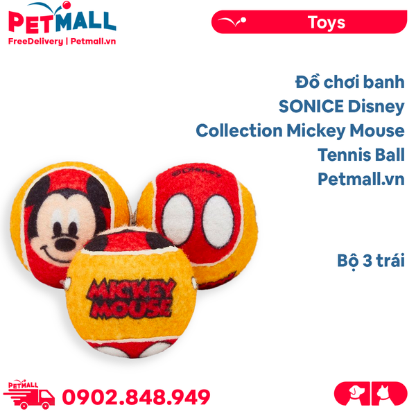 Đồ chơi banh SONICE Disney Collection Mickey Mouse Tennis Ball - Bộ 3 trái Petmall