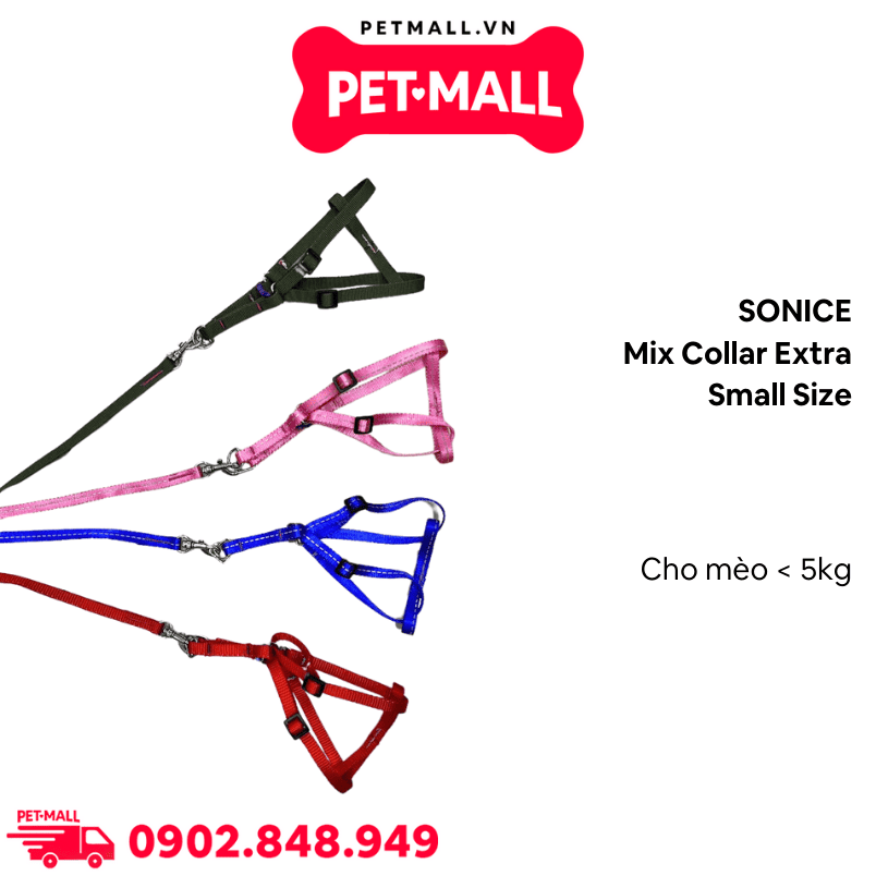 Set dây dắt + yếm SONICE Mix Collar Extra Small Size - Cho mèo < 5kg Petmall