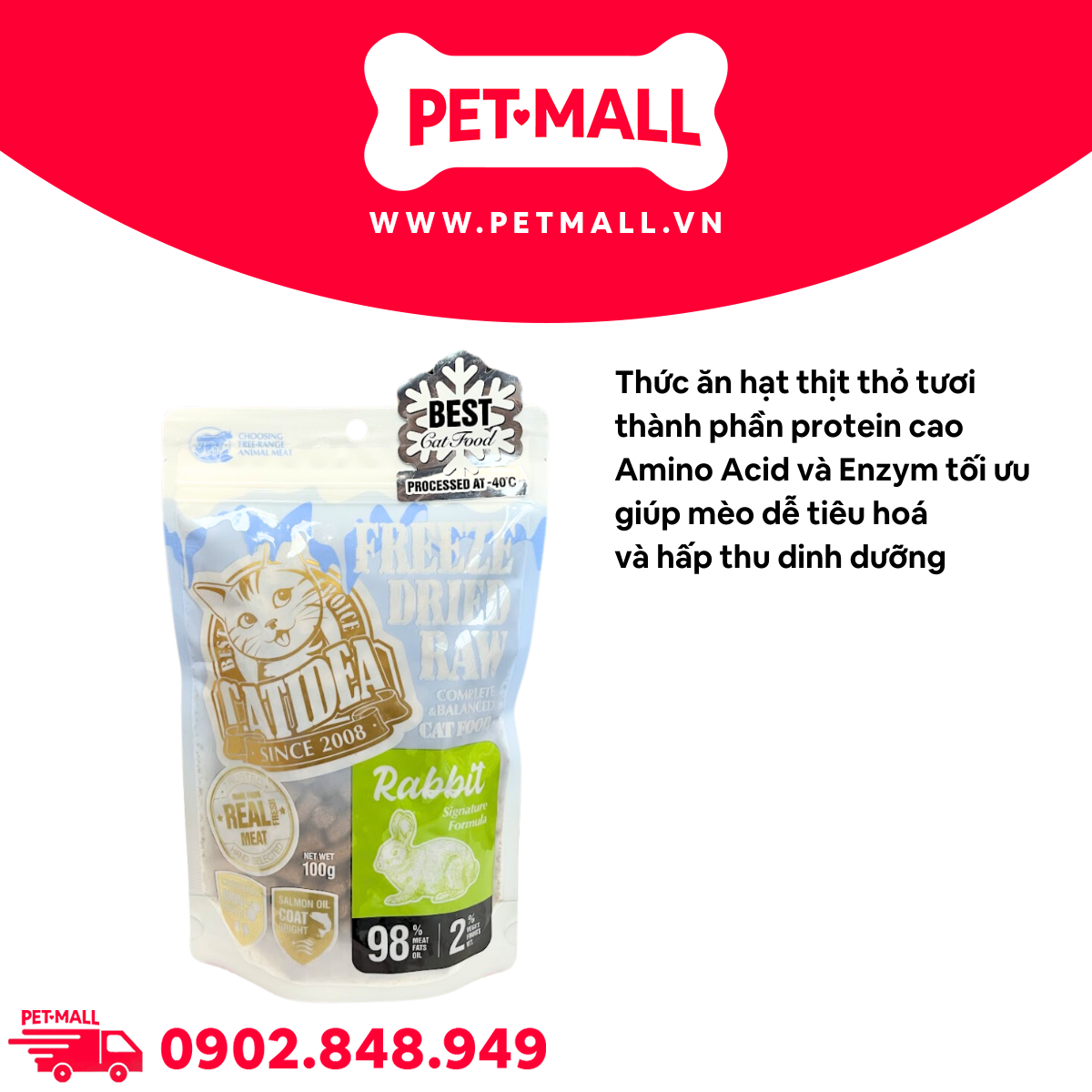 Thức ăn mèo Catidea Freeze Dried Raw Rabbit 100g - Thịt thỏ tươi sấy dành cho mèo mọi lứa tuổi Petmall