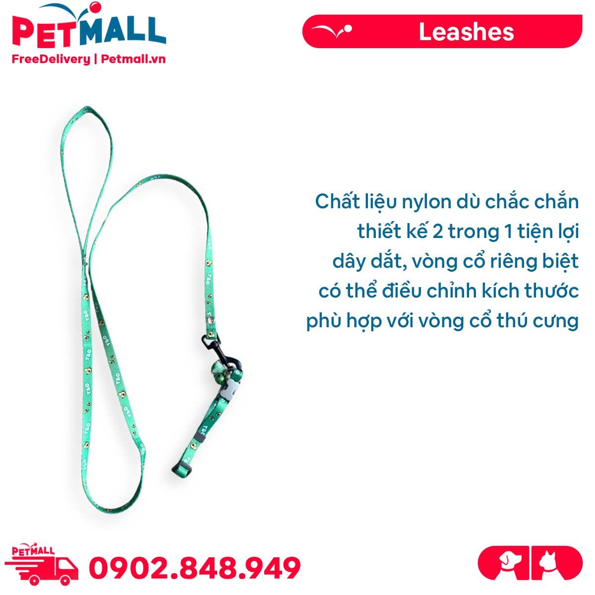 Set Dây + Vòng cổ Sonice Lucky Leash + Collar 5kg - 1cm Bơ xanh Petmall
