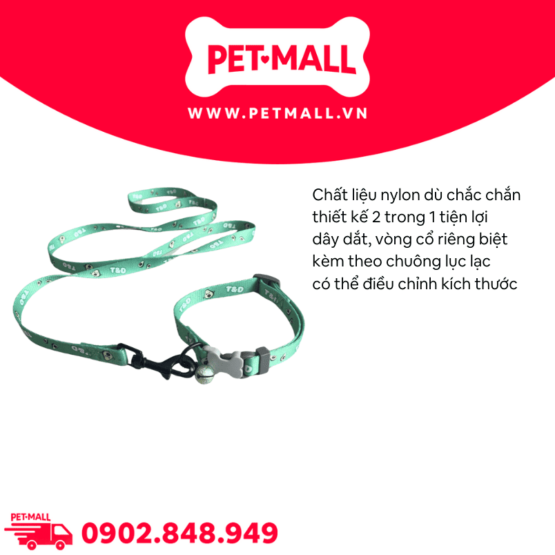 Set Dây + Vòng cổ Sonice Lucky Leash + Collar 10kg - 1.5cm Bơ xanh Petmall
