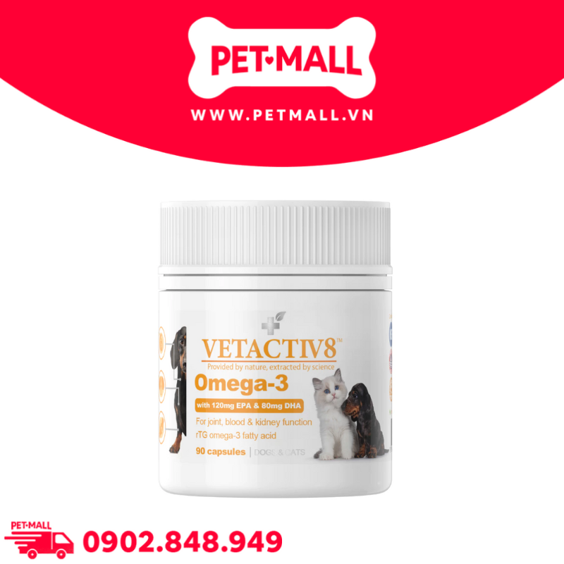Viên uống Omega-3 VETACTIVE8 dành cho chó mèo hộp 90 viên - Hỗ trợ sức khoẻ Petmall