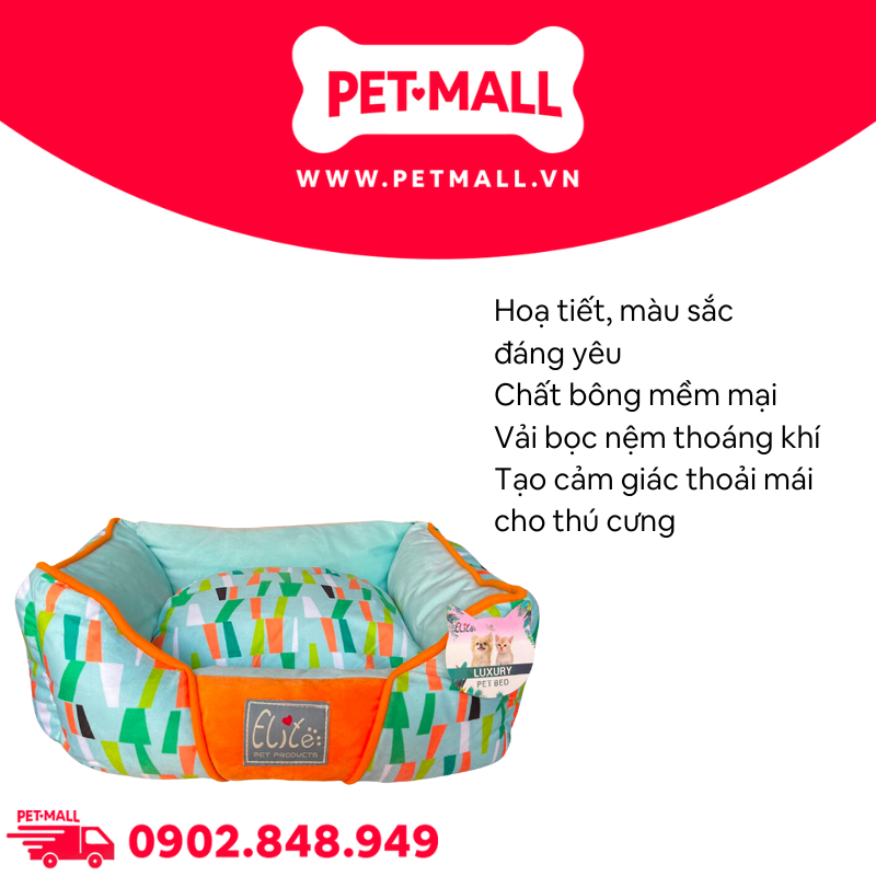 Nệm thú cưng Elite Blue-Orange Size 47x42x17cm