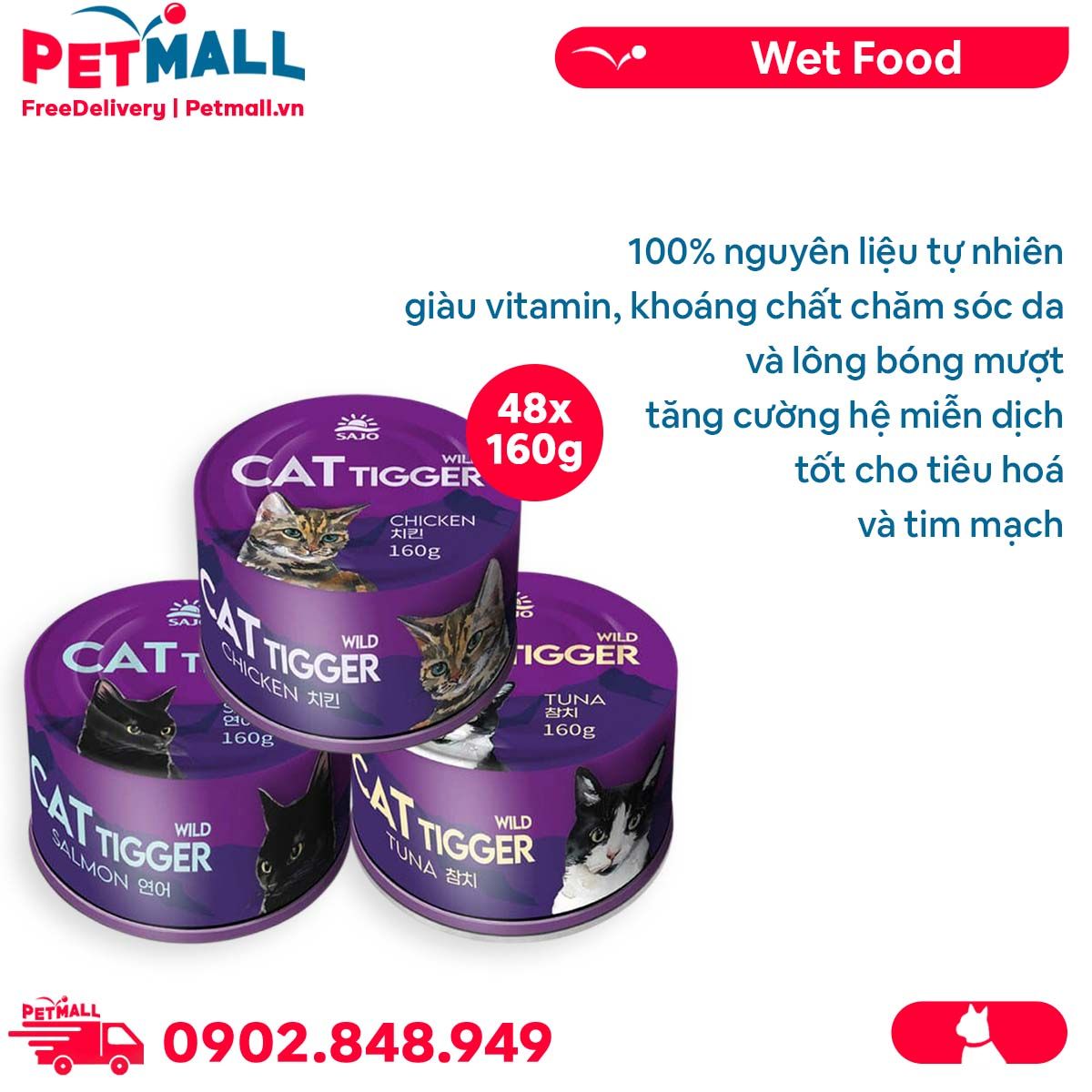 Combo Pate mèo Cat Tigger Wild 160g Mix vị - 48 lon