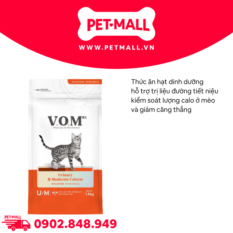 2.8KG - Thức ăn mèo VOM Urinar.y Moderat.e Calori.e UM - Chăm sóc sức khỏe tiết niệu, kiểm soát calo Petmall