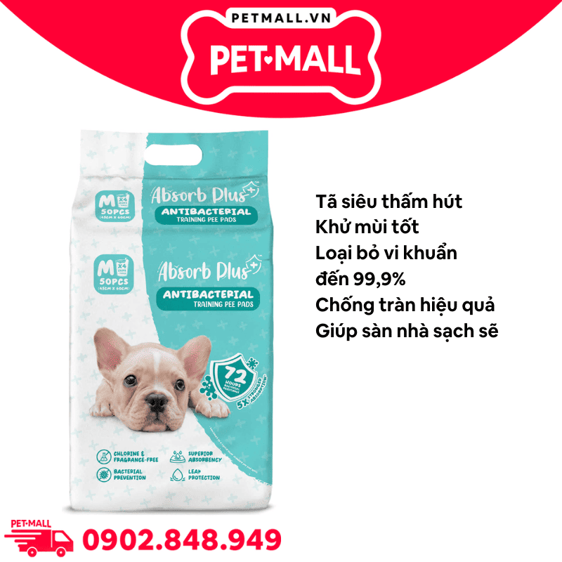 Tấm lót vệ sinh ABS Antibacterial 45x60cm - 50 tấm - Hỗ trợ huấn luyện Pee Pads Petmall