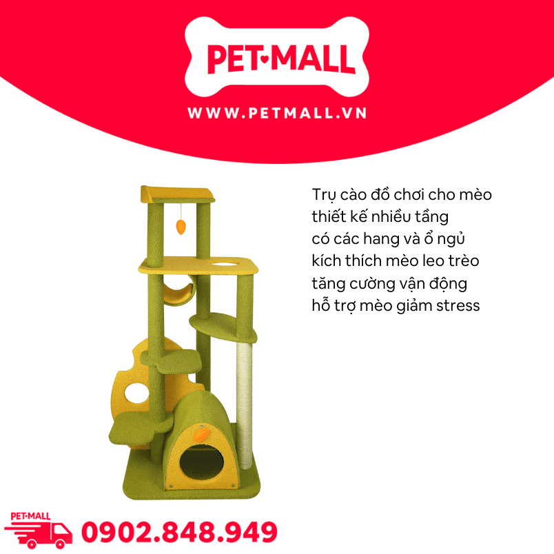 Trụ cào SONICE Yellow and Green Cat Tree Scratcher Toys Size 60 x 48 x 146 cm - 7 tầng màu xanh, vàng Petmall