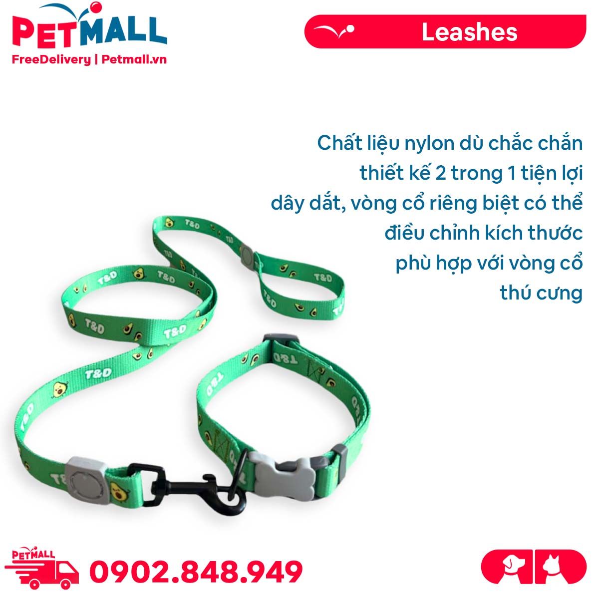 Set Dây + Vòng cổ Sonice Lucky Leash + Collar 20kg - 2cm Bơ xanh Petmall