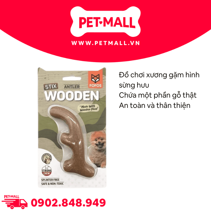 Đồ chơi FOFOS Stix Wooden Natural Dog Toys Size 13x5cm - Gặm sừng hươu, hỗ trợ giảm stress Petmall
