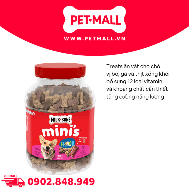 Treats Milk-Bone Mini’s Flavor Snacks 1.02kg - hộp bánh thưởng kèm vitamin Petmall