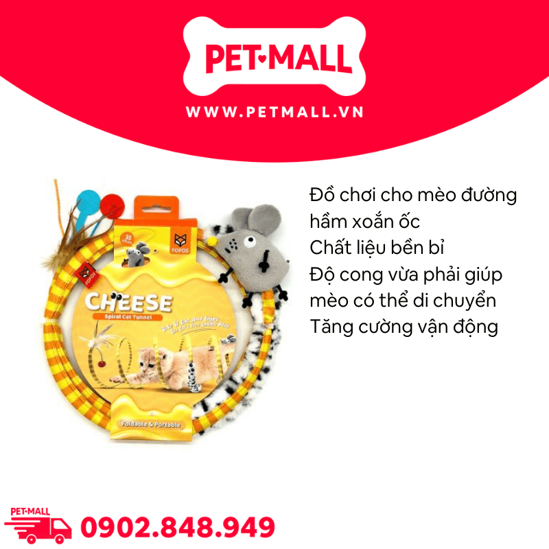 Đồ chơi FOFOS Cheese Spiral Cat Tunnel Toys Size 25cm - Đường hầm xoắn ốc Petmall