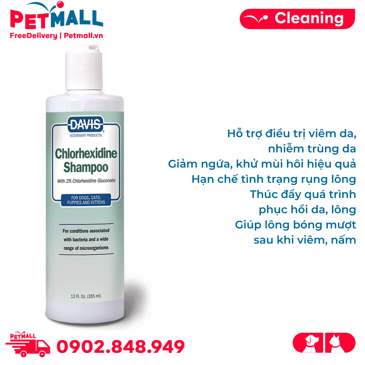 Sữa tắm DAVIS Chlorhexidine Shampoo with 2 Chlorhexidine Gluconate 35