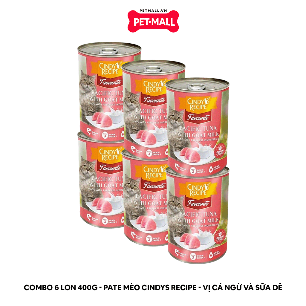 Combo 6 Lon 400G - Pate mèo Cindys Recipe - Vị Cá Ngừ và Sữa Dê Petmall