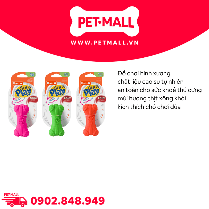 Đồ chơi Hartz Dura Play Bone Squeaky Bacon Scented Small Petite - Xương gặm mùi thịt xông khói Petmall