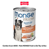 Combo 6 Lon 400G - Pate MONGE Fresh vị Gà Tây và Rau Petmall