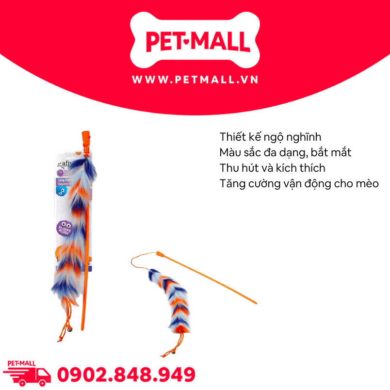 Cần câu AFP Furry Ball Long Fluffer Wand - Đuôi dài lông vũ kèm chuông Petmall