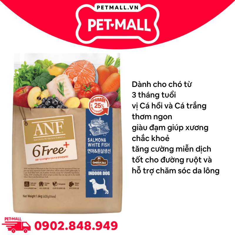 1.6KG - Thức ăn chó ANF 6Free Plus Dog Salmon & White fish - Cá Hồi và Cá Trắng Petmall