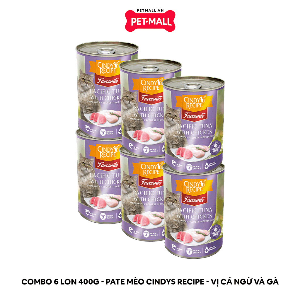 Combo 6 Lon 400G - Pate mèo Cindys Recipe - Vị Cá Ngừ và Gà Petmall