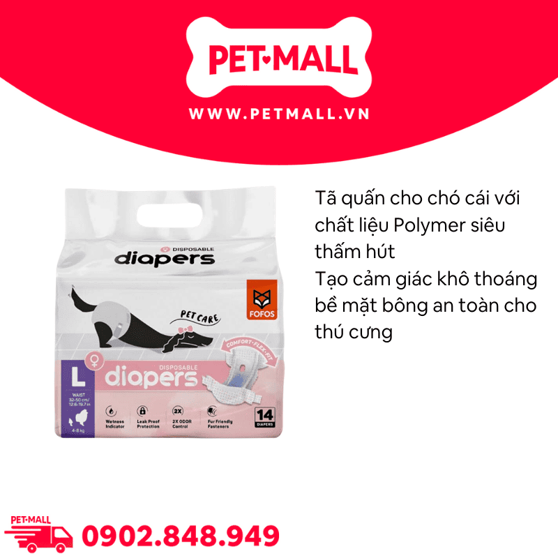 Tã cho chó cái Disposable female dog diaper - 14 miếng | Size L 4-8 kg Petmall