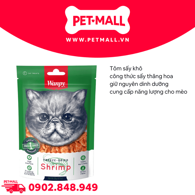 Treats mèo WANPY Freeze - Dried Shrimp 20g - Tôm sấy thăng hoa Petmall
