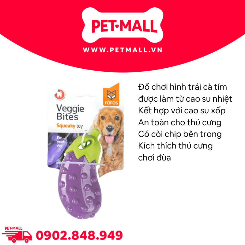 Đồ chơi FOFOS Veggie Bites Squeaky Eggplant Dog Toys Size 12x5cm - Hình cà tím, hỗ trợ nhai gặm giảm stress Petmall