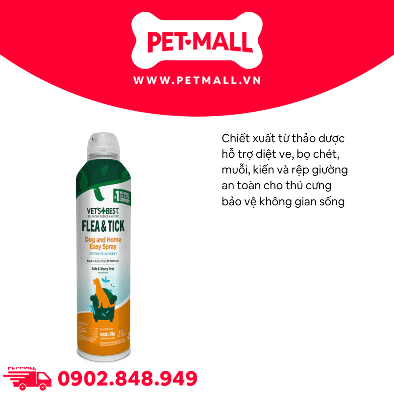 Xịt Vet's Best Flea & Tick Dog & Home Spray for Dogs 396g - Diệt ve bọ cho cả chó và không gian sống Petmall