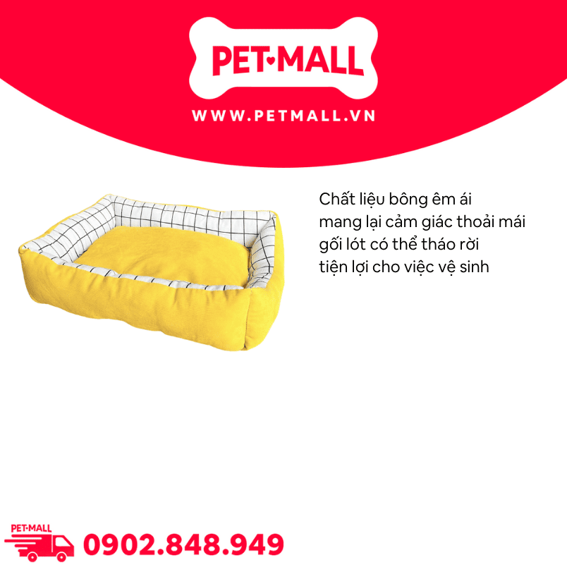 Nệm SONICE Yellow Caro Pattern Pet Bed - Size S 45 x 35 x 13cm Petmall